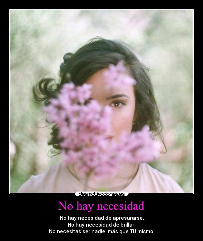 No hay necesidad - No hay necesidad de apresurarse.
No hay necesidad de brillar.
No necesitas ser nadie más que TU mismo.