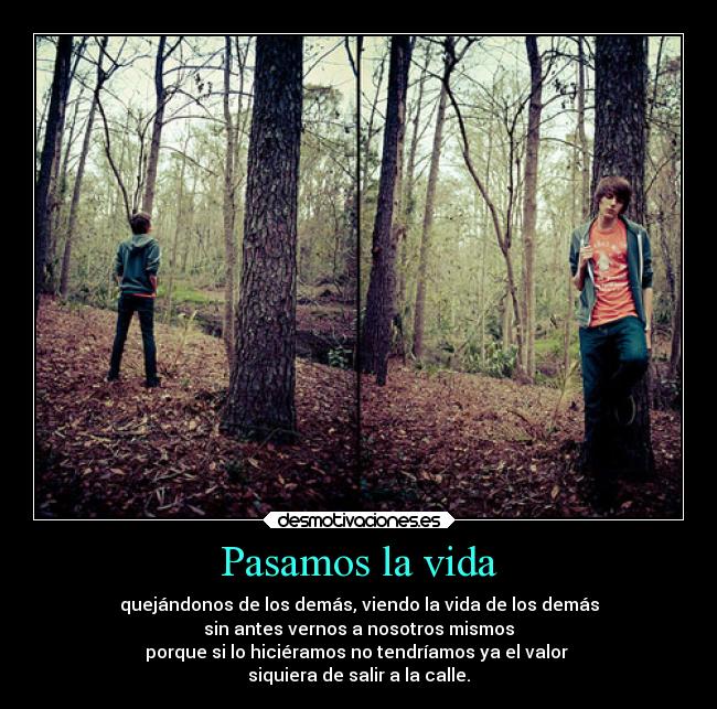 Pasamos la vida - quejándonos de los demás, viendo la vida de los demás
sin antes vernos a nosotros mismos
porque si lo hiciéramos no tendríamos ya el valor
siquiera de salir a la calle.