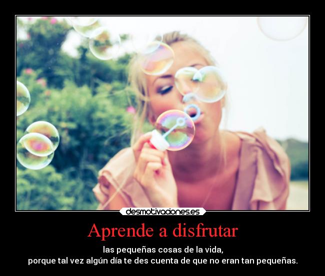 Aprende a disfrutar - las pequeñas cosas de la vida,
porque tal vez algún día te des cuenta de que no eran tan pequeñas.