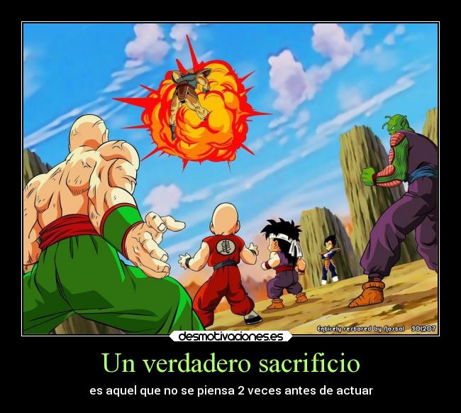 carteles amigos devilbrigade ail dragon ball tenshinhan chaoz krilin piccolo vegeta gohan nappa sacrificio desmotivaciones