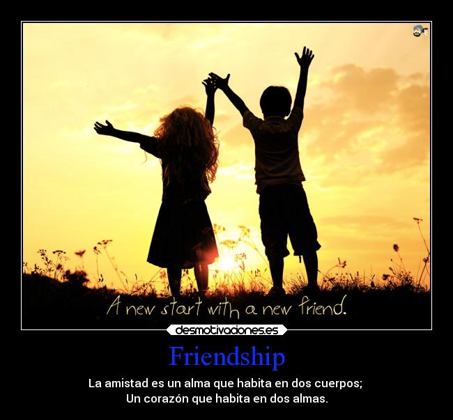 Friendship - La amistad es un alma que habita en dos cuerpos;
Un corazón que habita en dos almas.