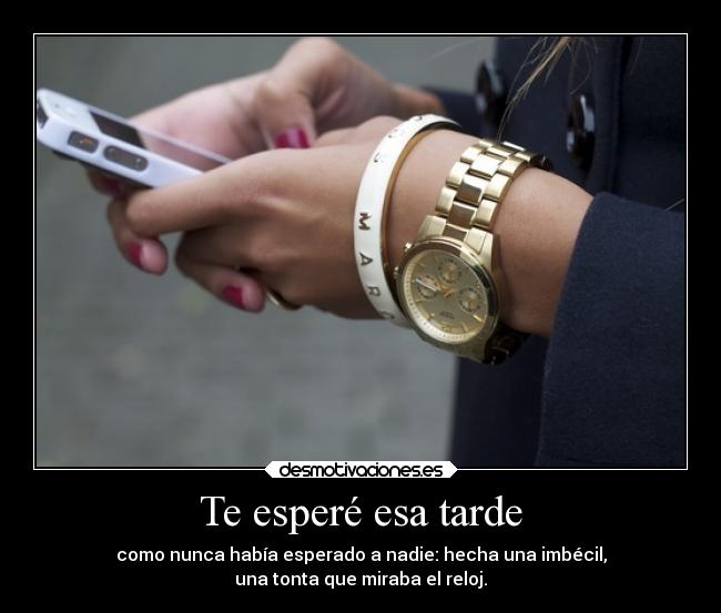 Te esperé esa tarde - como nunca había esperado a nadie: hecha una imbécil,
una tonta que miraba el reloj.