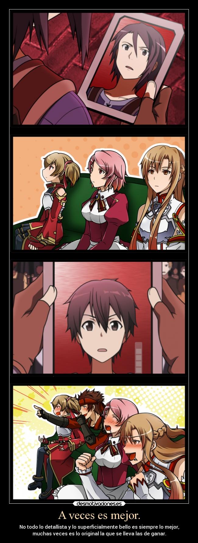 carteles anime kirito antes despues sword art online desmotivaciones