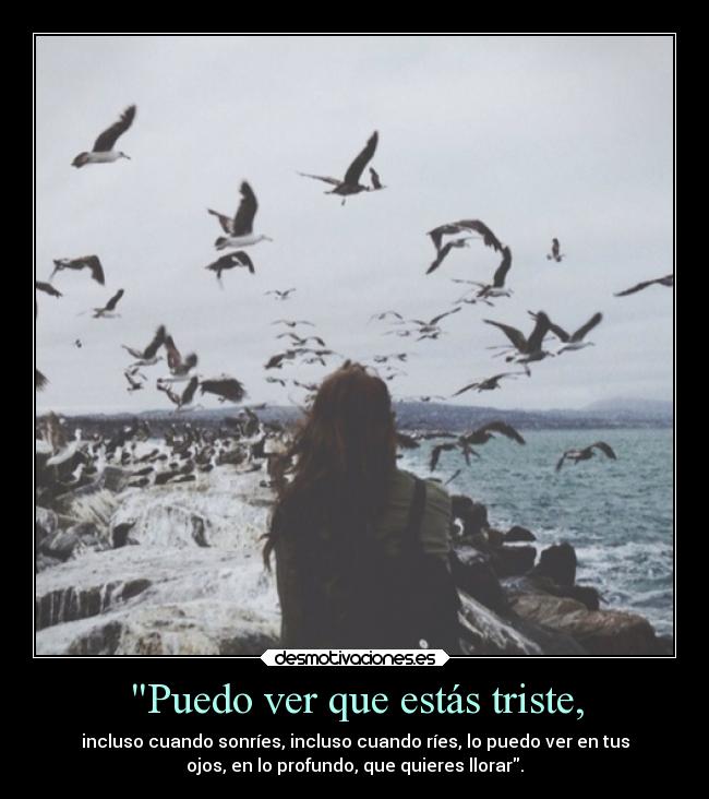 Puedo ver que estás triste, - incluso cuando sonríes, incluso cuando ríes, lo puedo ver en tus
ojos, en lo profundo, que quieres llorar.