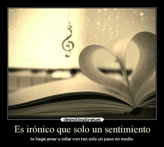 Es irónico que solo un sentimiento - te haga amar u odiar con tan solo un paso en medio.