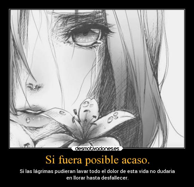 Si fuera posible acaso. - Si las lágrimas pudieran lavar todo el dolor de esta vida no dudaria
en llorar hasta desfallecer.