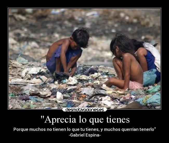 Aprecia lo que tienes - Porque muchos no tienen lo que tu tienes, y muchos querrían tenerlo
-Gabriel Espina-