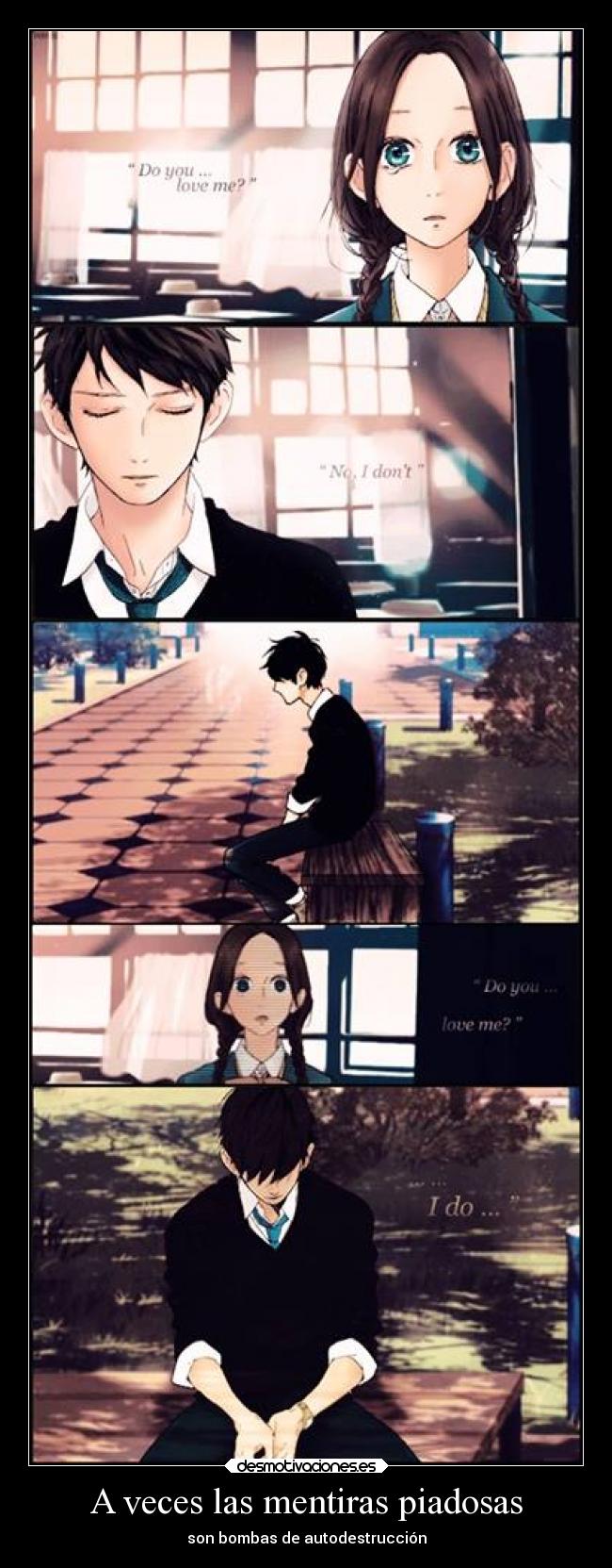 carteles desmotivaciones sentimientos amor anime manga hirunaka ryuusei bomba mentir shishio suzume desmotivaciones