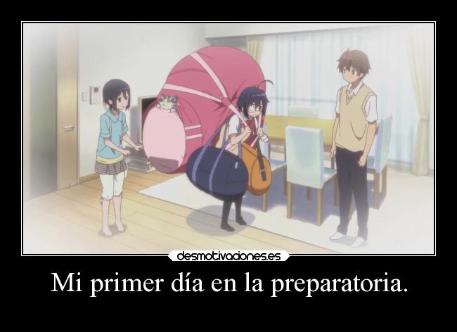 carteles escuela anime chuunibyoudemokoigashitai rikatakanashi colegio preparatoria mochilas pixilin desmotivaciones