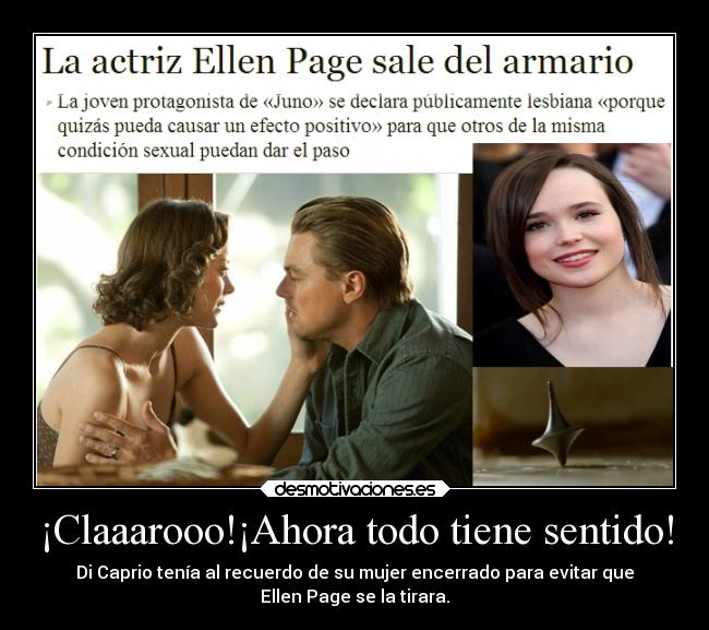 carteles humor inception origen dicaprio ellen page lesbiana mutelaughing desmotivaciones