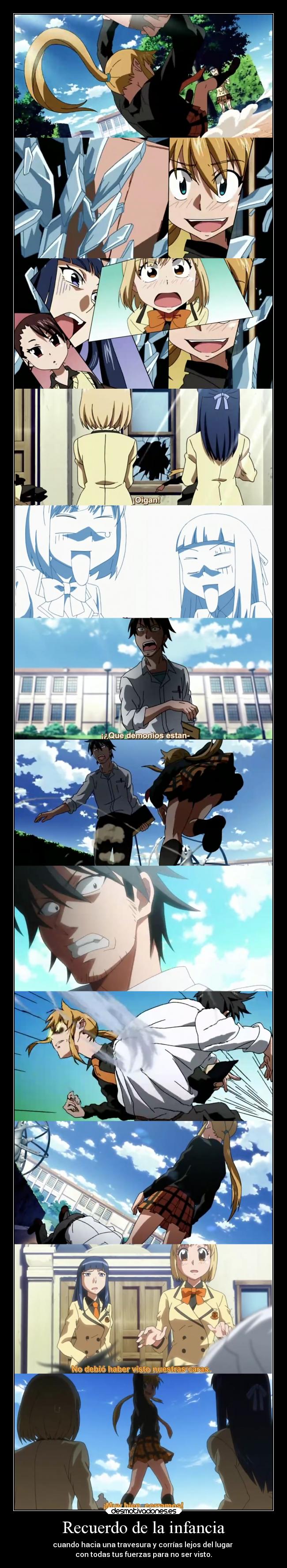 carteles infancia infancia anime recuerdo hacer travesura mal dano romper correr lejos lugar ser visto raptorhunters desmotivaciones