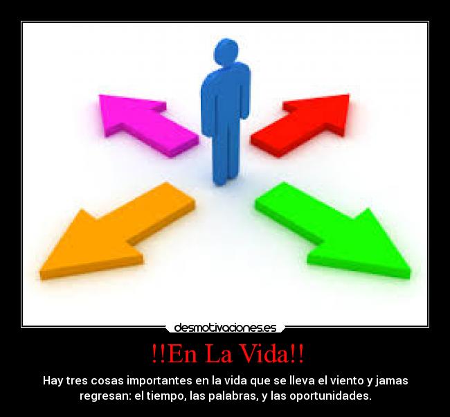 !!En La Vida!! - Hay tres cosas importantes en la vida que se lleva el viento y jamas
regresan: el tiempo, las palabras, y las oportunidades.