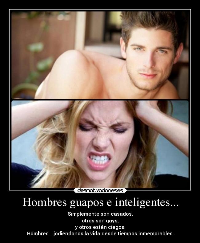 Hombres guapos e inteligentes... - Simplemente son casados,
otros son gays,
y otros están ciegos.
Hombres... jodiéndonos la vida desde tiempos inmemorables.