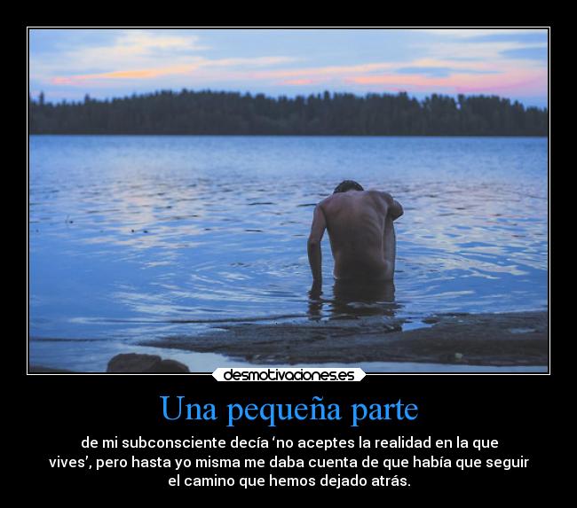 Una pequeña parte - de mi subconsciente decía ‘no aceptes la realidad en la que
vives’, pero hasta yo misma me daba cuenta de que había que seguir
el camino que hemos dejado atrás.