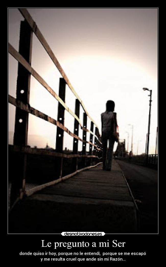 Le pregunto a mi Ser - donde quiso ir hoy, porque no le entendí,  porque se me escapó 
y me resulta cruel que ande sin mi Razón...