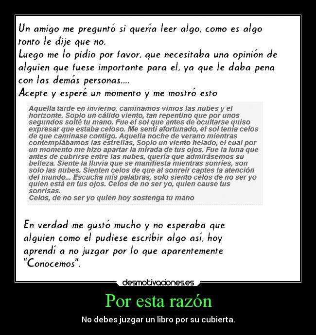 Por esta razón - No debes juzgar un libro por su cubierta.