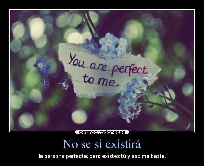 No se si existirá - la persona perfecta; pero existes tú y eso me basta.
