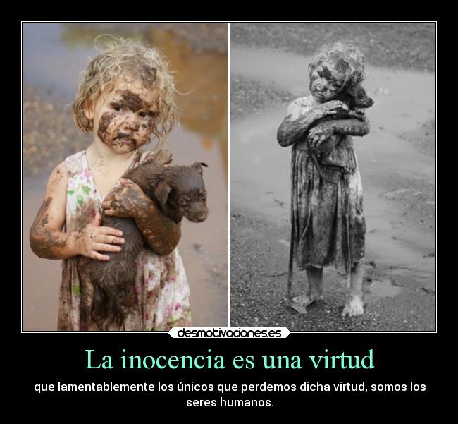 La inocencia es una virtud - que lamentablemente los únicos que perdemos dicha virtud, somos los
seres humanos.