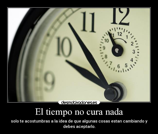 El tiempo no cura nada - solo te acostumbras a la idea de que algunas cosas estan cambiando y
debes aceptarlo.