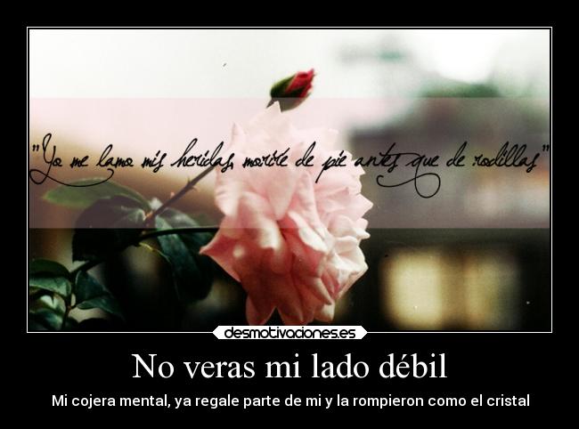 No veras mi lado débil - Mi cojera mental, ya regale parte de mi y la rompieron como el cristal