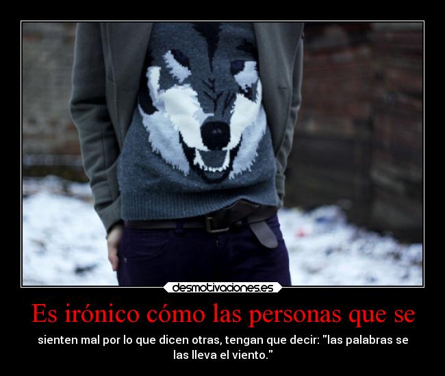 Es irónico cómo las personas que se - sienten mal por lo que dicen otras, tengan que decir: las palabras se
las lleva el viento.