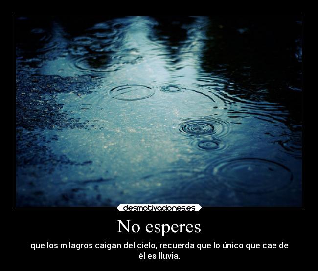 No esperes - que los milagros caigan del cielo, recuerda que lo único que cae de
él es lluvia.