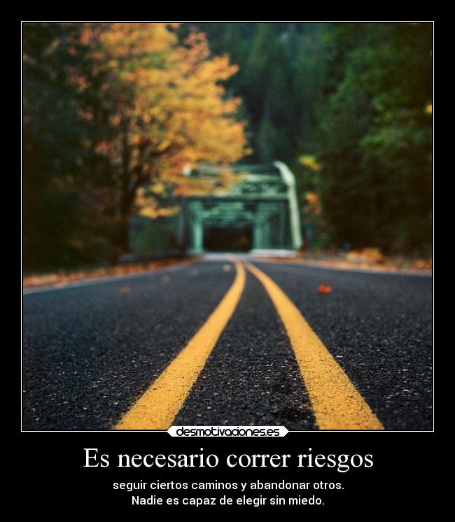 Es necesario correr riesgos - seguir ciertos caminos y abandonar otros.
Nadie es capaz de elegir sin miedo.