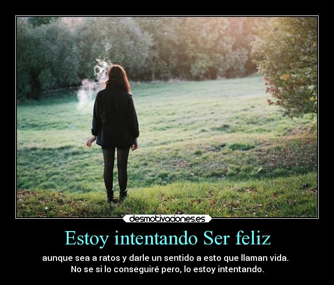 Estoy intentando Ser feliz - aunque sea a ratos y darle un sentido a esto que llaman vida.
No se si lo conseguiré pero, lo estoy intentando.