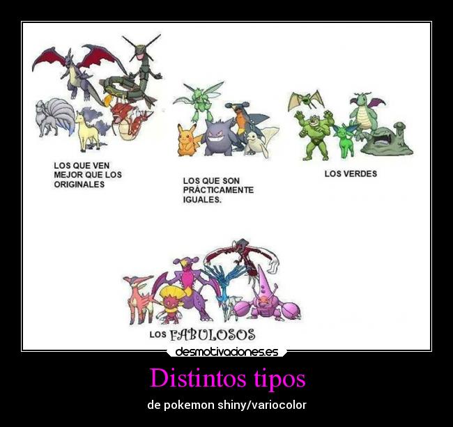 carteles pokemon shiny varicolor rosa verde pienso poner todos los nombres desmotivaciones
