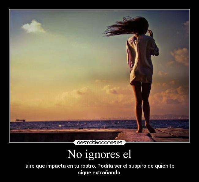 No ignores el - aire que impacta en tu rostro. Podría ser el suspiro de quien te
sigue extrañando.