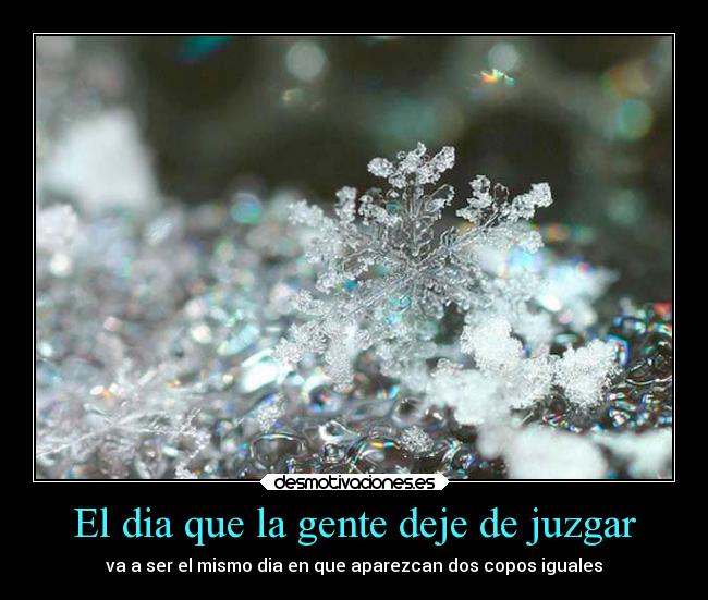 El dia que la gente deje de juzgar - va a ser el mismo dia en que aparezcan dos copos iguales
