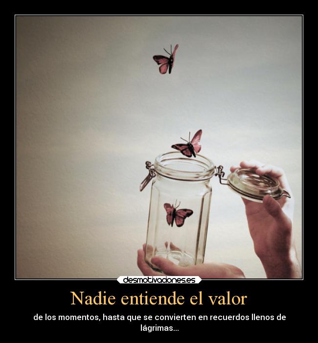 Nadie entiende el valor - de los momentos, hasta que se convierten en recuerdos llenos de
lágrimas...