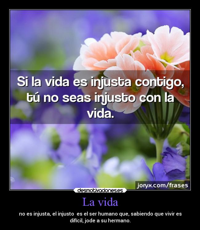 La vida - no es injusta, el injusto  es el ser humano que, sabiendo que vivir es
difícil, jode a su hermano.