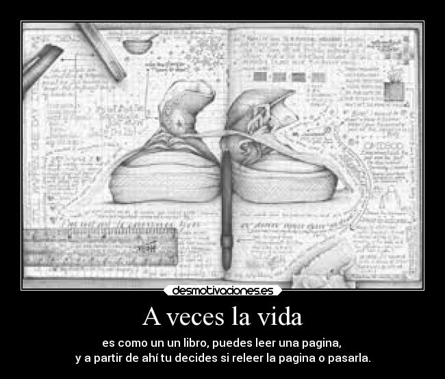 A veces la vida - es como un un libro, puedes leer una pagina,
y a partir de ahí tu decides si releer la pagina o pasarla.