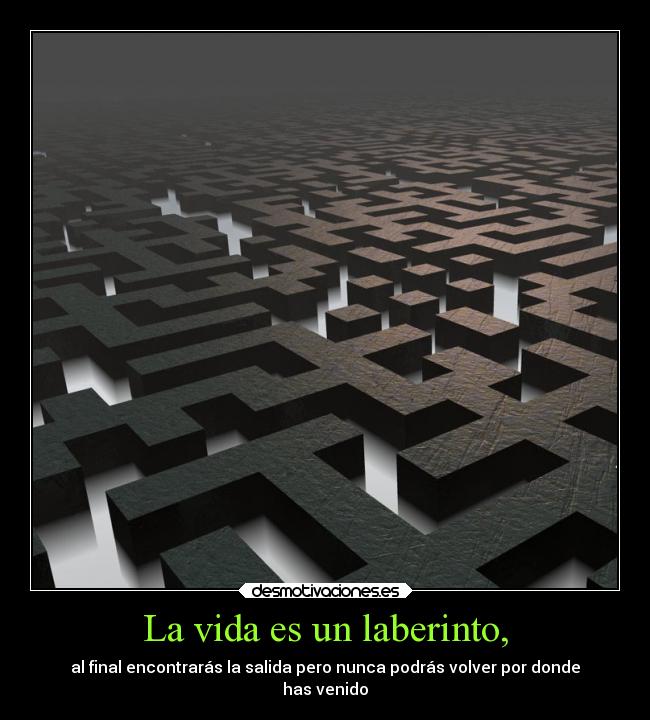 La vida es un laberinto, - al final encontrarás la salida pero nunca podrás volver por donde
has venido