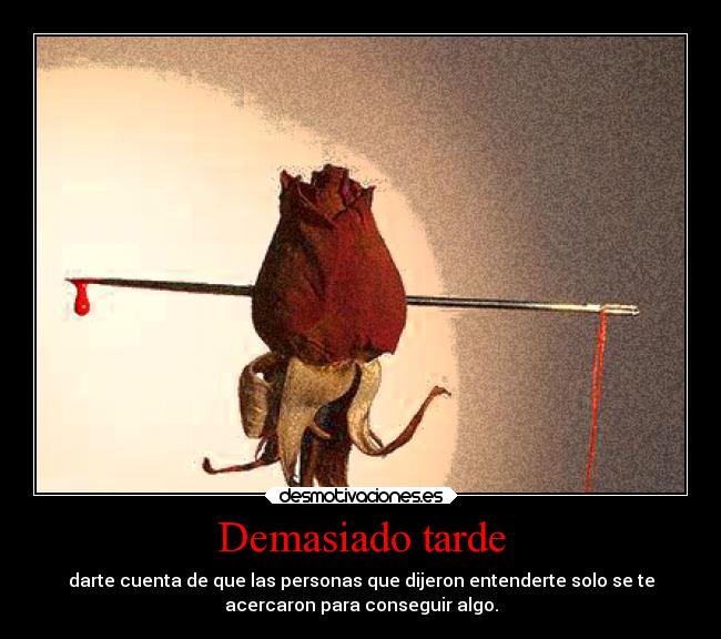 Demasiado tarde - darte cuenta de que las personas que dijeron entenderte solo se te
acercaron para conseguir algo.