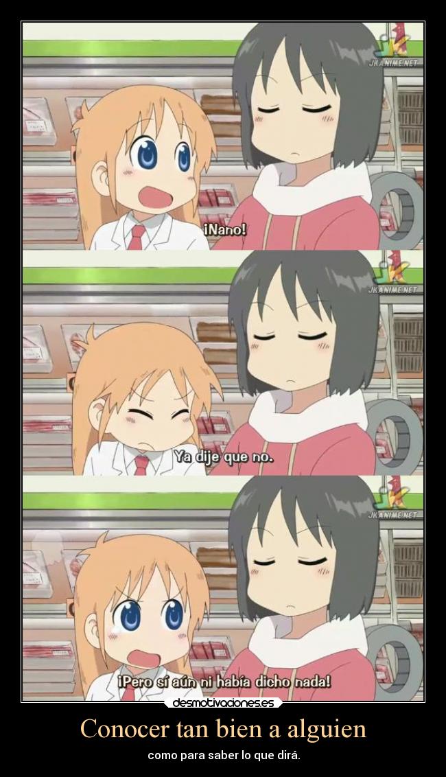 carteles anime nichijou personas predecibles antecedente hablar presentimiento desmotivaciones