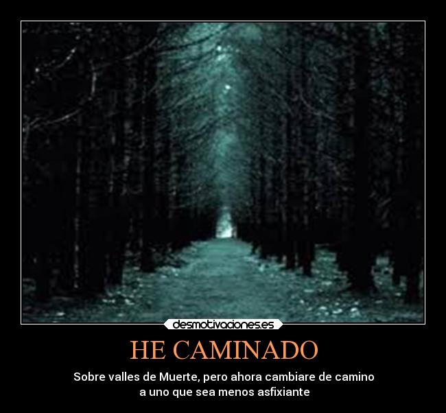 HE CAMINADO - Sobre valles de Muerte, pero ahora cambiare de camino
a uno que sea menos asfixiante