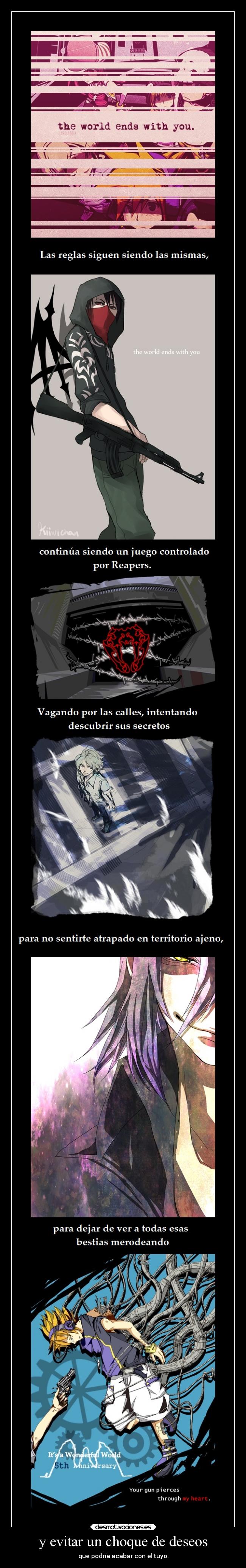 carteles deseos anime manga juego twewy lll neku shiki rhyme joshua beat cuadernodefrasespendientes desmotivaciones