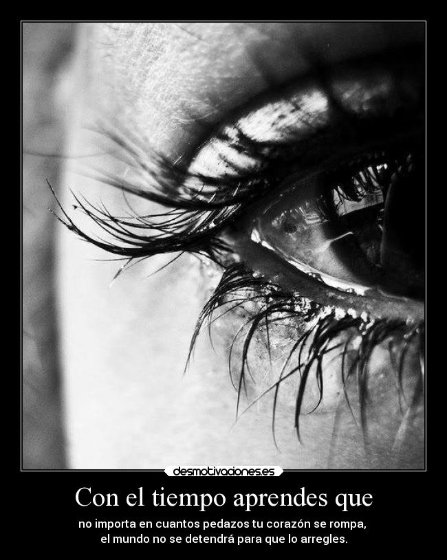 Con el tiempo aprendes que - no importa en cuantos pedazos tu corazón se rompa,
el mundo no se detendrá para que lo arregles.