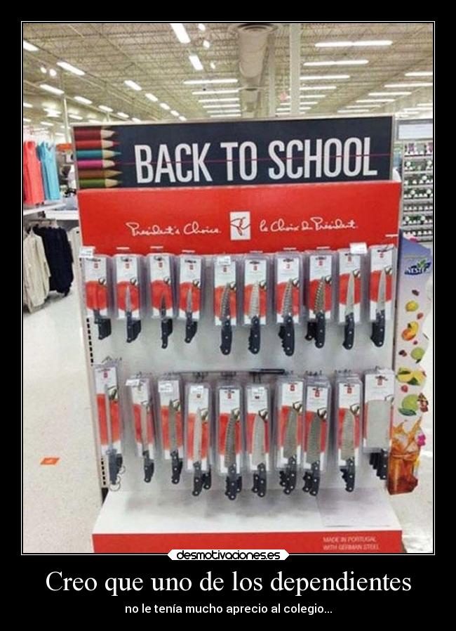 carteles humor vuelta cole cuchillos material escolar resubido desmotivaciones