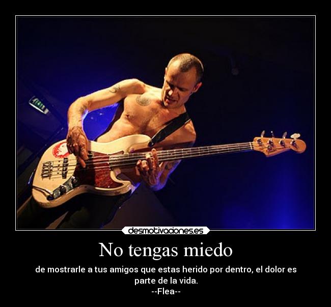 No tengas miedo - de mostrarle a tus amigos que estas herido por dentro, el dolor es
parte de la vida.
--Flea--