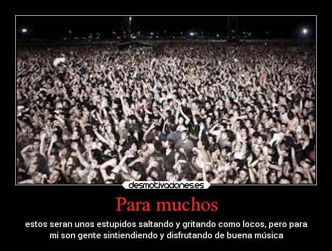 Para muchos - estos seran unos estupidos saltando y gritando como locos, pero para
mi son gente sintiendiendo y disfrutando de buena música