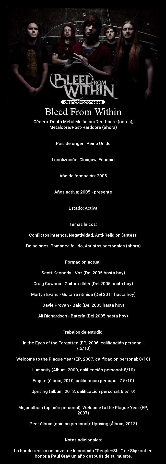 carteles musica rock bleedfromwithin deathmetal deathcore metalcore posthardcore heavymetal metallum desmotivaciones