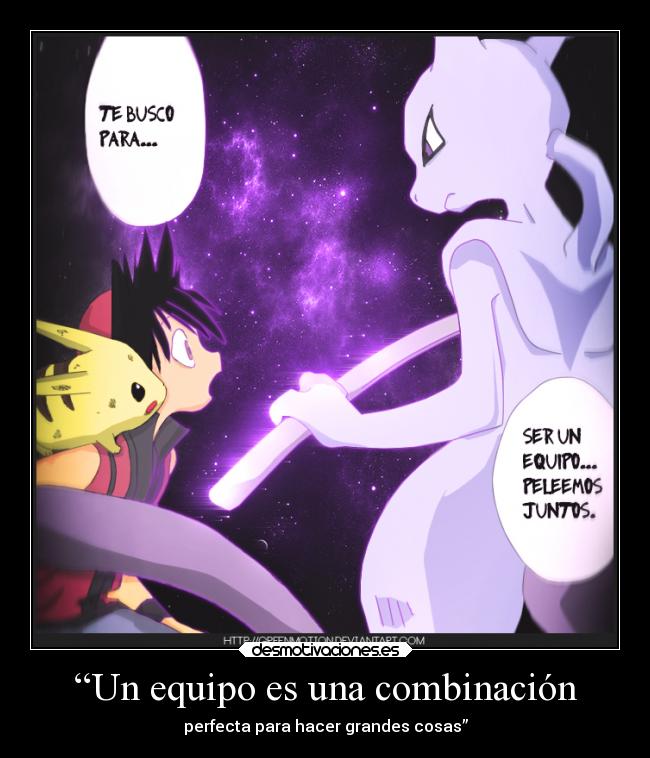 carteles pokemon red pikachu mewtwo union fuerza equipo desmotivaciones