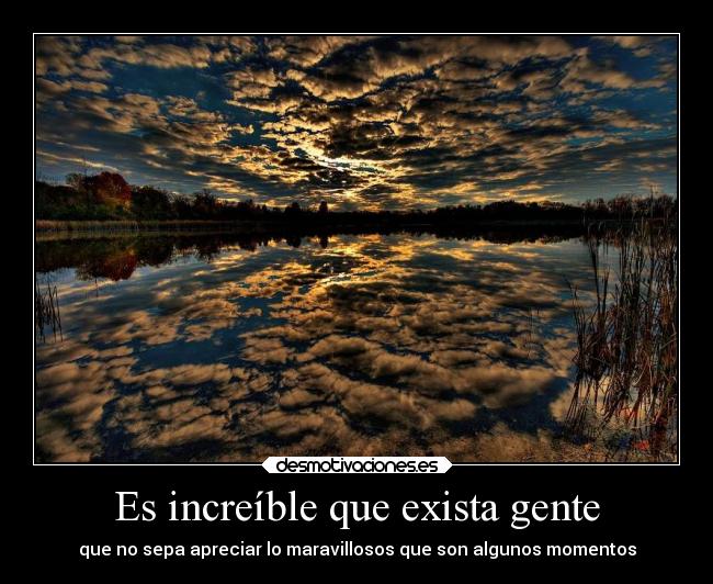 Es increíble que exista gente - que no sepa apreciar lo maravillosos que son algunos momentos
