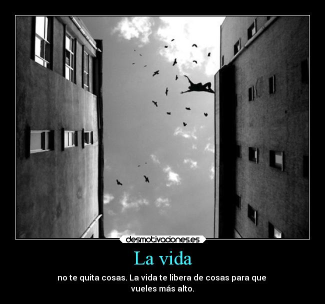 La vida - no te quita cosas. La vida te libera de cosas para que 
vueles más alto.