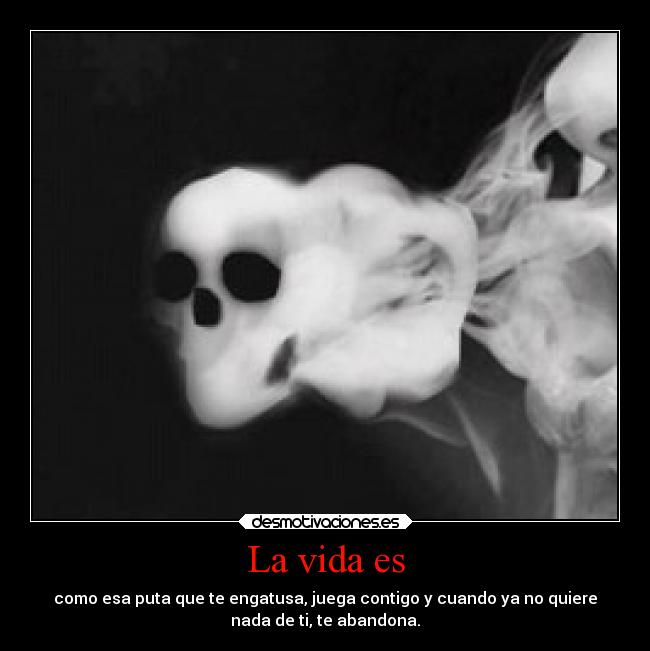 La vida es - como esa puta que te engatusa, juega contigo y cuando ya no quiere
nada de ti, te abandona.