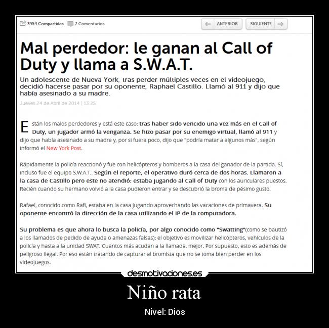 carteles videojuegos nino rata call duty swat policia estados unidos troll desmotivaciones