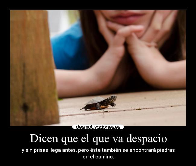 Dicen que el que va despacio - y sin prisas llega antes, pero éste también se encontrará piedras
en el camino.